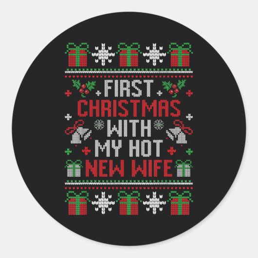 Wife Husband First Christmas Just Married Christma Runder Aufkleber (Vorderseite)