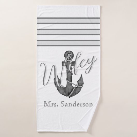 Wifey Bride Nautical Silver Gray Anchor Badehandtuch (Badehandtuch)