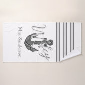 Wifey Bride Nautical Silver Gray Anchor Badehandtuch (Badehandtuch)