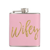 Wifey Flask mit Goldenen Foil-Script und Rosa Flachmann (Vorderseite)