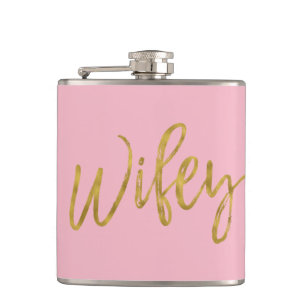 Wifey Flask mit Goldenen Foil-Script und Rosa Flachmann