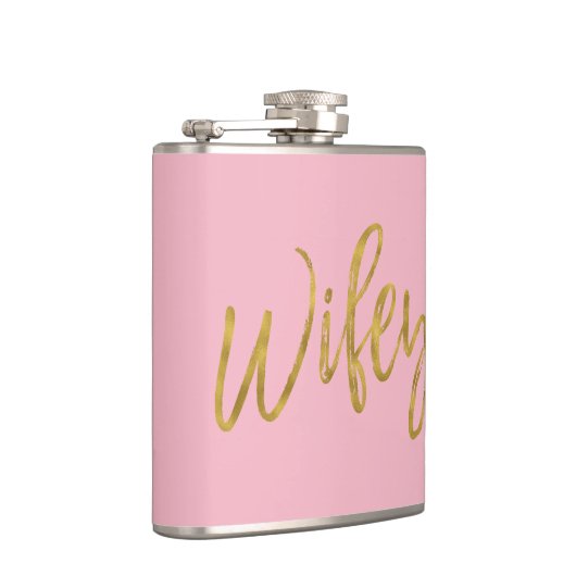 Wifey Flask mit Goldenen Foil-Script und Rosa Flachmann (Rechts)