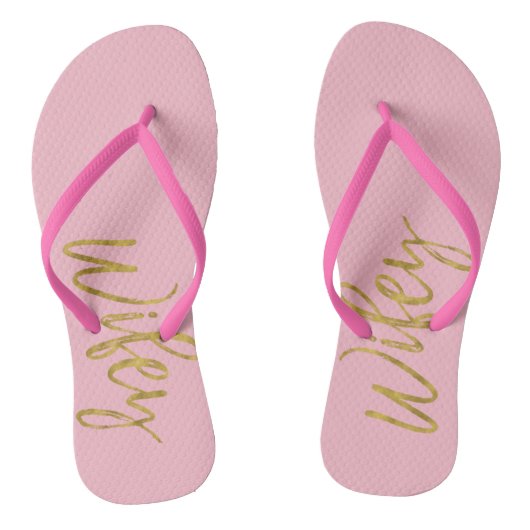 Wifey Flip Flops mit Gold Foil und Pink Badesandalen (Fußbett)