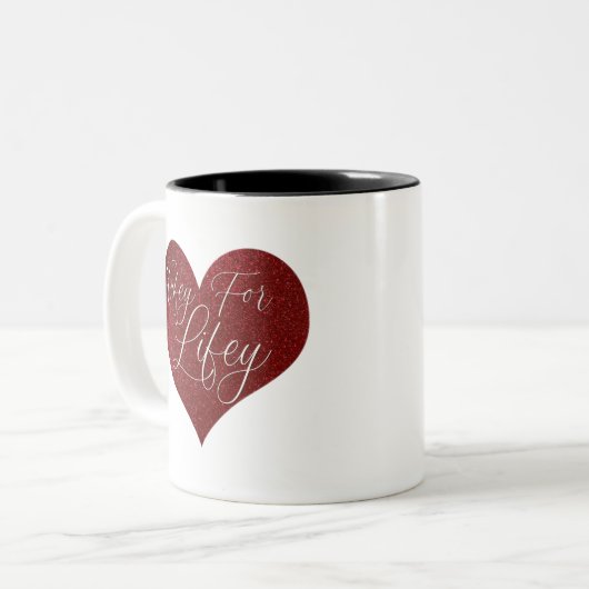 Wifey für Live Zitat Roter Glitzer Herz Zweifarbige Tasse (Vorderseite Links)