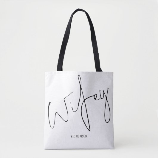 Wifey Handwriting Script-Hochzeitdatum Tasche (Vorderseite)