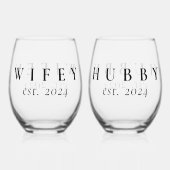 Wifey Hubby Newlywed Weinglas Ohne Stiel (Vorderseite)