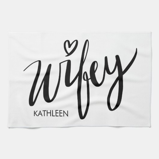 Wifey kitchen towel gift with personalized name geschirrtuch (Horizontal)