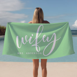 Wifey Mint Green und White Newlywed Bridge Strandtuch