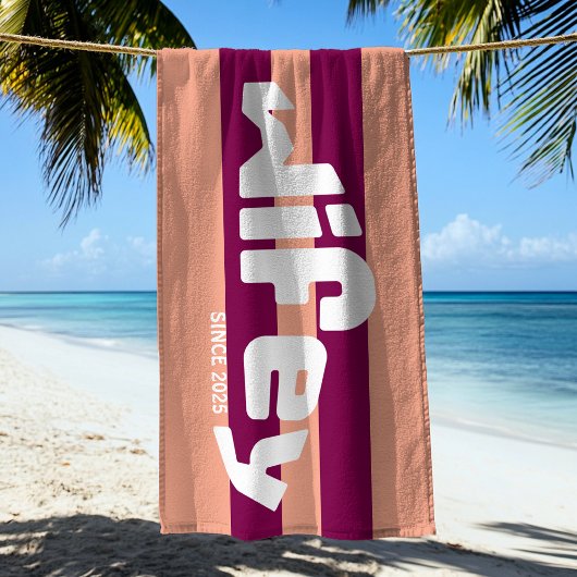 Wifey New Bride Coral Pink Stripe Beach Handtuch