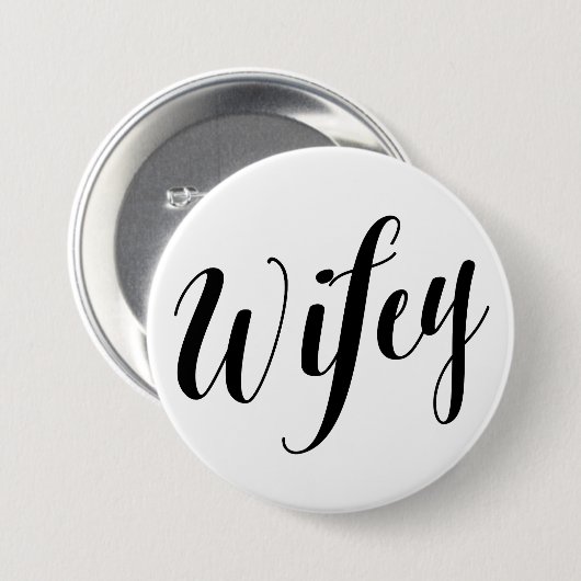 Wifey schwarzer Skript-Knopf Button (Vorne & Hinten)