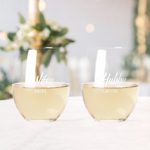Wifey und Hubby stilisierte Brillen und Groom Glas