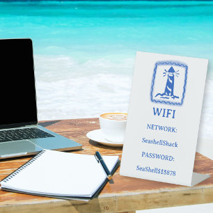 WIFI-Anmelde-Leuchtturm Strand Ferienvermietung IN Sockelschild