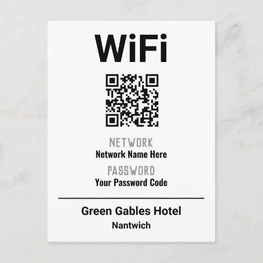 WiFi-Anweisungen mit QR-Code Ankündigungspostkarte (Vorderseite)