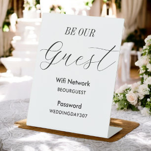 WiFi Be Our Guest Schwarz-weiß Wedding Sockelschild