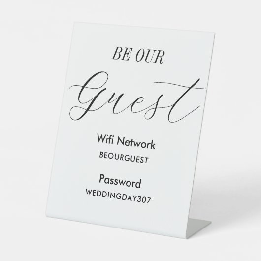 WiFi Be Our Guest Schwarz-weiß Wedding Sockelschild (Vorderseite)