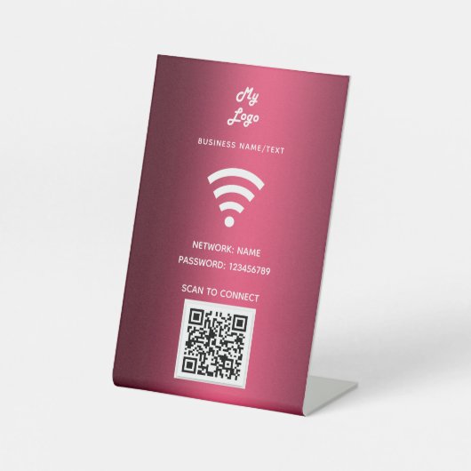 Wifi Business Logo qcode Scan verbinden Burgundy Sockelschild (Vorderseite)