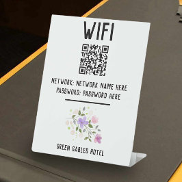 WiFi-Code mit QR-Code und Blumendesign Sockelschild