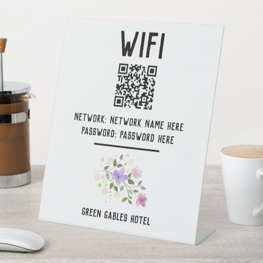 WiFi-Code mit QR-Code und Blumendesign Sockelschild (In Situ)