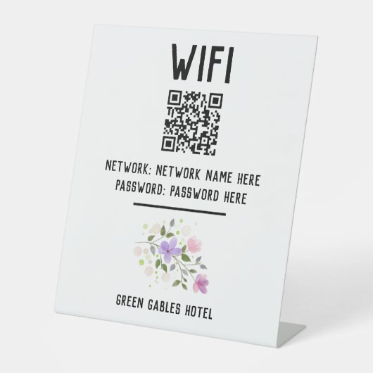 WiFi-Code mit QR-Code und Blumendesign Sockelschild (Vorderseite)