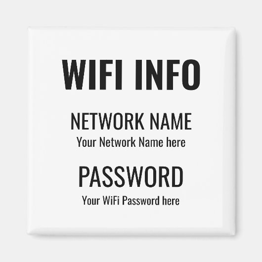 WiFi Details Einfach schwarz Typografisch weiß Magnet (Vorne)