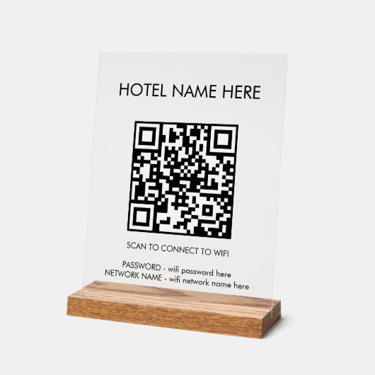 WIFI Details QR Code Hotel Name Einfach Acrylschild (Winkel)