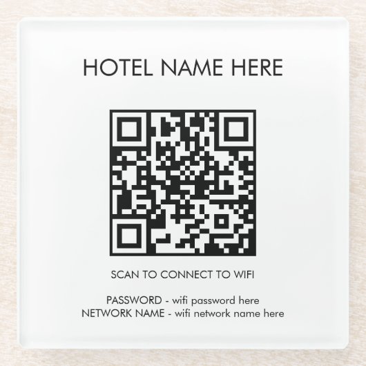 WIFI Details QR Code Hotel Name Einfach Glasuntersetzer (Vorderseite)