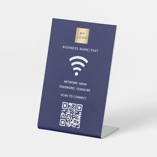 Wifi-Geschäftslogo QN-Code-Prüfung für blaue Verbi Sockelschild (Vorderseite)