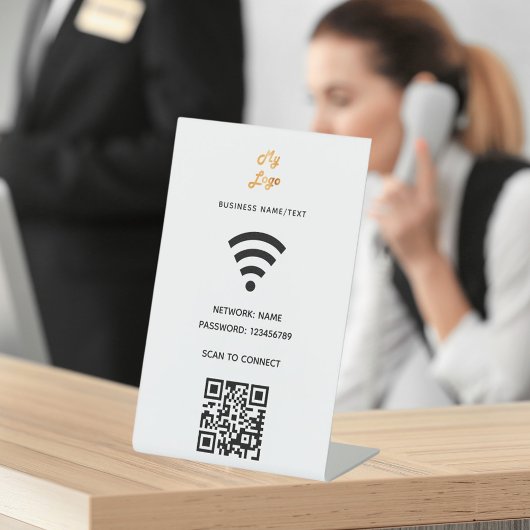 Wifi-Geschäftslogo QN-Code-Prüfung für Verbindung Sockelschild