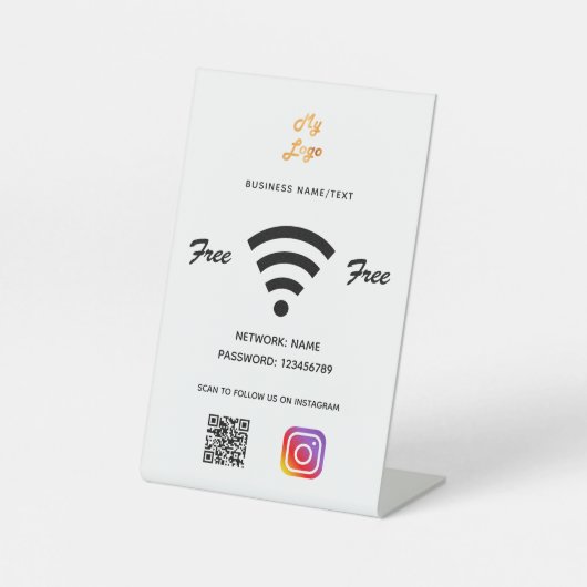 Wifi-Geschäftslogo qr-Code Instragram weiß Sockelschild (Vorderseite)