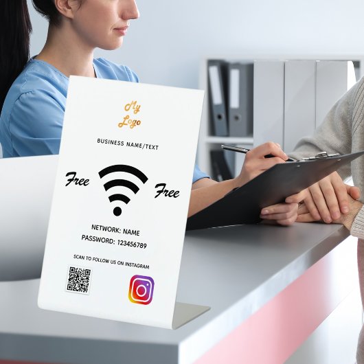 Wifi-Geschäftslogo qr-Code Instragram weiß Sockelschild