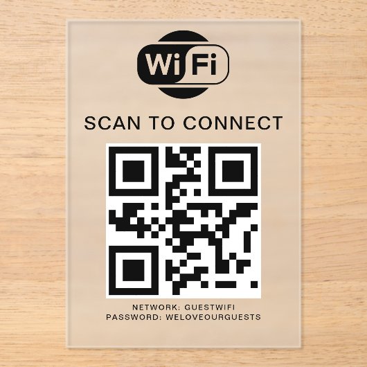 WiFi-Kennwort | QR-Code-Prüfung für die Verbindung Acryleinladungen (Vorderseite)