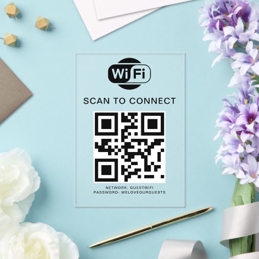 WiFi-Kennwort | QR-Code-Prüfung für die Verbindung Acryleinladungen (In Situ (Hochzeit))