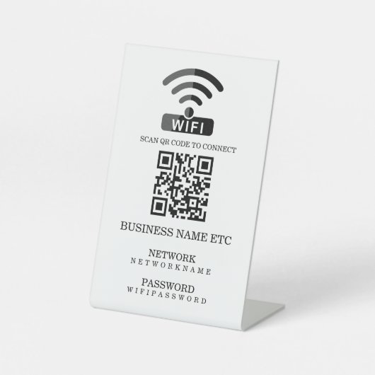 Wifi-Kennwort und Personalisierter QR-Code für das Sockelschild (Vorderseite)