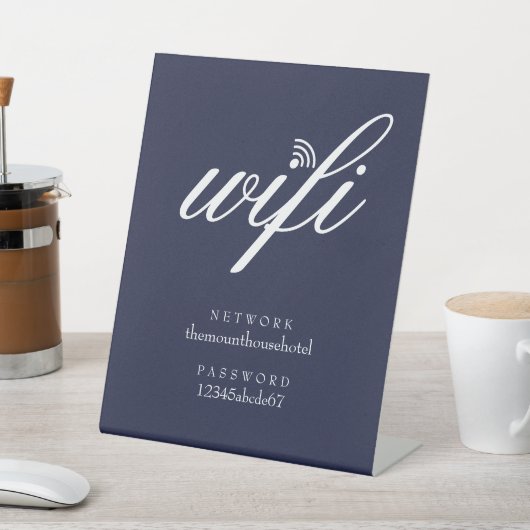 Wifi Network and Password Business Navy Blue Sockelschild (In SItu)