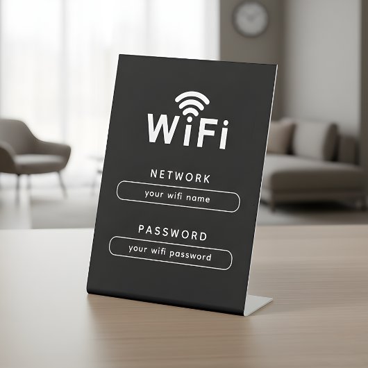 WIFI Network Login Table Sign | Simple Sleek Black Sockelschild
