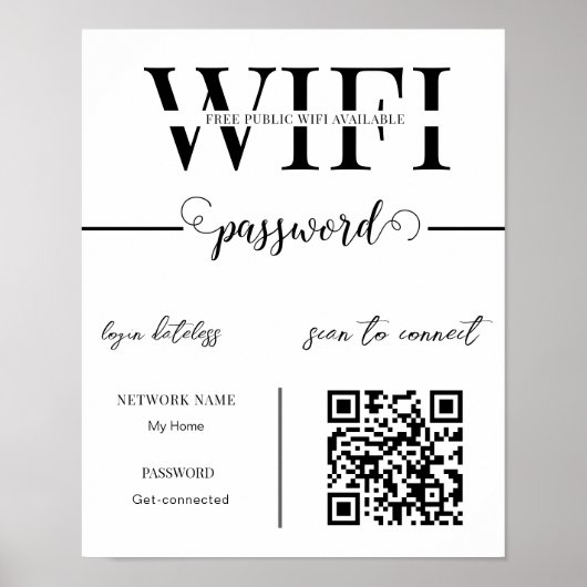 WIFI Network Password QR Code Black & White Modern Poster (Vorne)