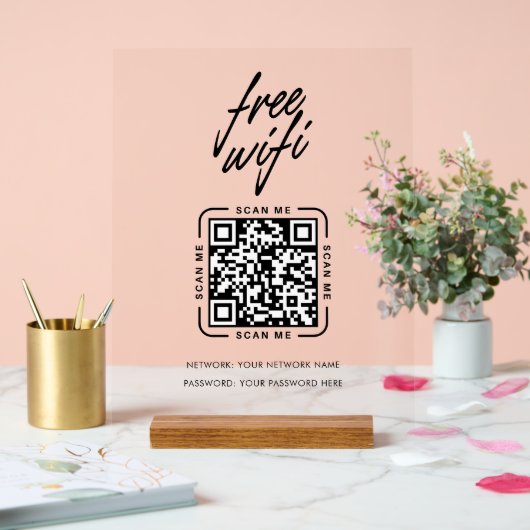 Wifi Network QR Code Black Modern Business Acrylschild (Hochzeit)