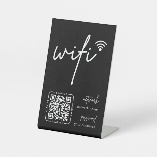 Wifi Network QR Code Black Modern Business Sockelschild (Vorderseite)