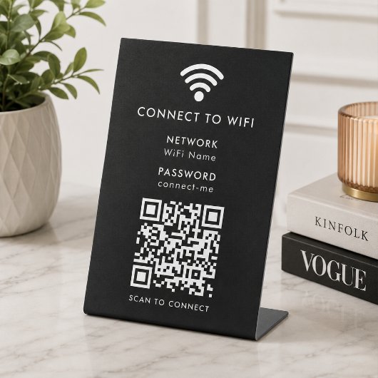 Wifi Network QR Code Scan to Connect Modern Black Sockelschild