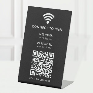 Wifi Network QR Code Scan to Connect Modern Black Sockelschild