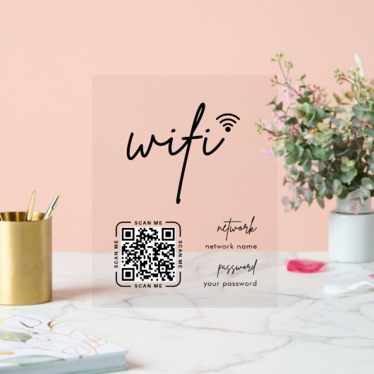 Wifi Network QR Code White Modern Business Acrylschild (Hochzeit)