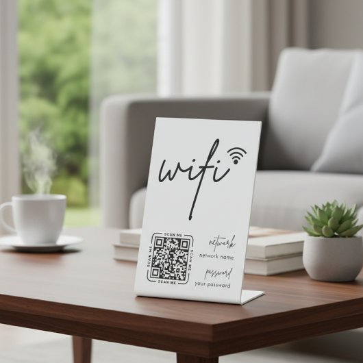 Wifi Network QR Code White Modern Business Sockelschild