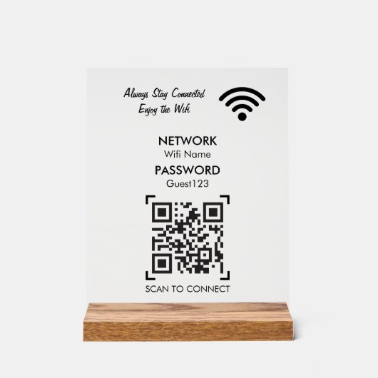 Wifi Network With QR Code Custom Text For Guests Acrylschild (Vorderseite)