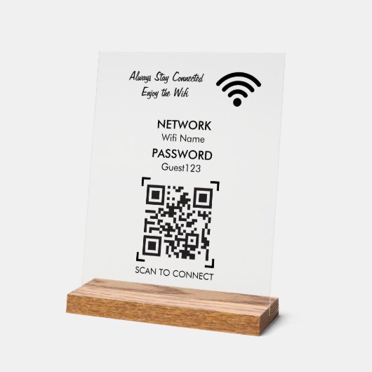 Wifi Network With QR Code Custom Text For Guests Acrylschild (Winkel)