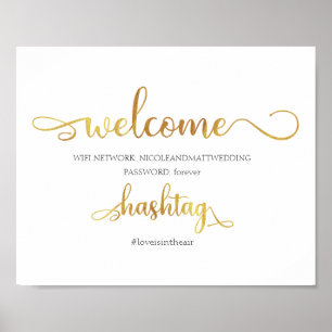 Wifi-Netzwerk Hashtag Gold weiße Infos Hochzeitsze Poster