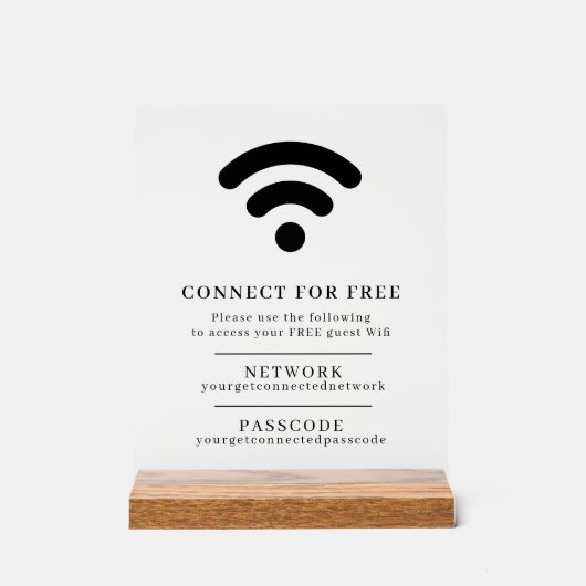 WiFi-Netzwerk-Passwort Gastinfo benutzerdefinierte Acrylschild (Vorderseite)
