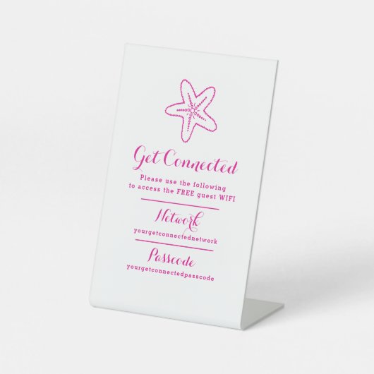 WiFi-Netzwerk-Passwort Gastinfo Sternenfisch rosa Sockelschild (Vorderseite)