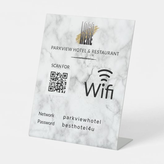 Wifi-Netzwerkkennwort QR-Code Logo-Marble Pedestal Sockelschild (Vorderseite)