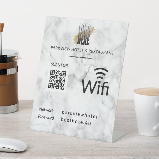 Wifi-Netzwerkkennwort QR-Code Logo-Marble Pedestal Sockelschild (In SItu)