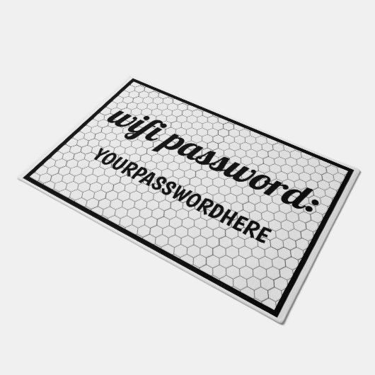 "WiFi Password"-AirBnb- Speicherhilfen-Hex-Tile Fußmatte (Schrägansicht)